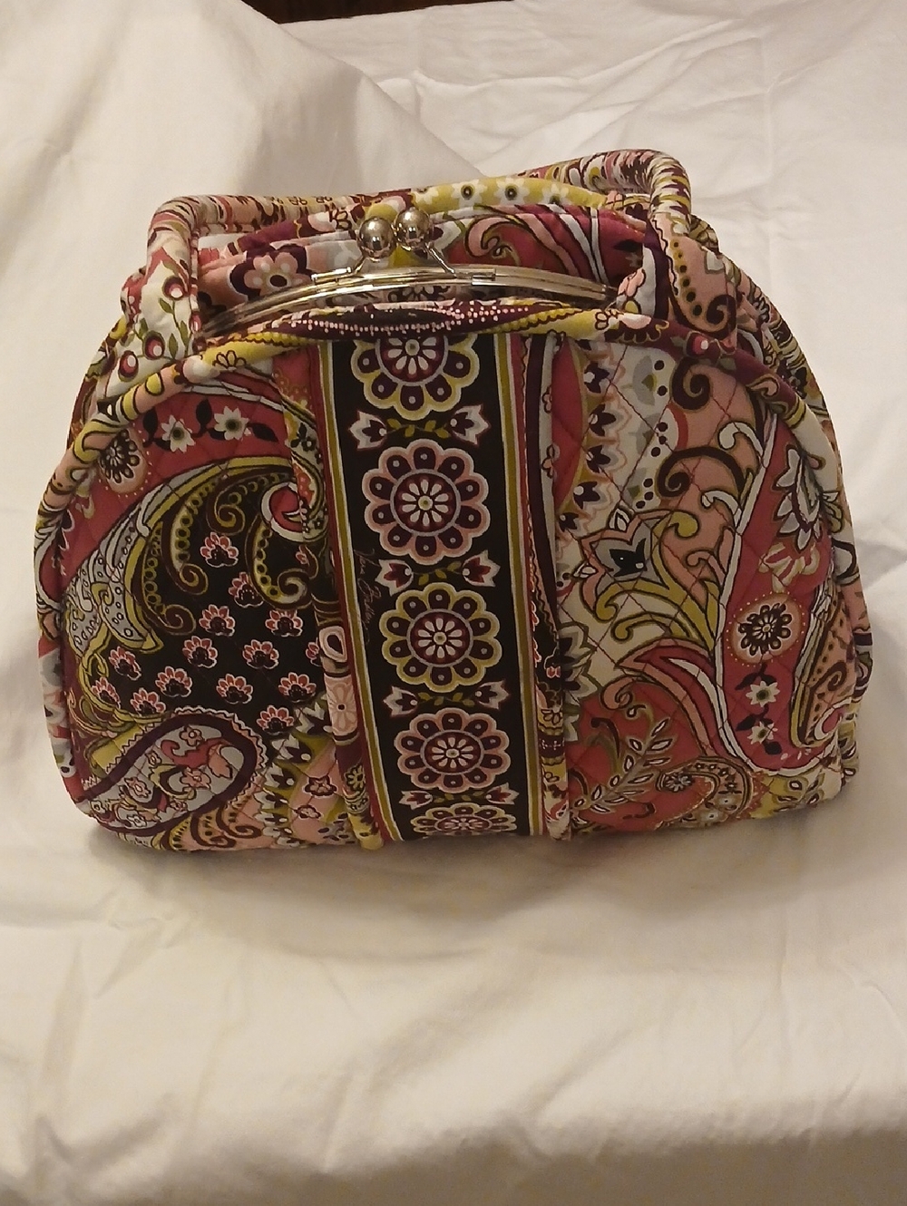 Vera Bradley Quilted Paisley Kiss-Lock Cosmetic Case - Pink, Yellow, Brown